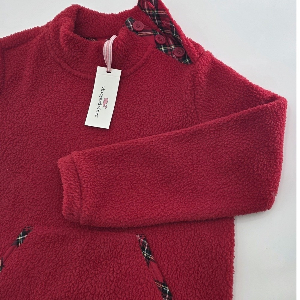 VINEYARD VINES SHERPA SWEATSHIRT GIRLS MEDIUM 10-12 RED MOCK NECK TUNIC PLAID